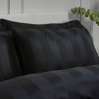 Catherine Lansfield So Soft Satin Stripe Black Duvet Cover Set