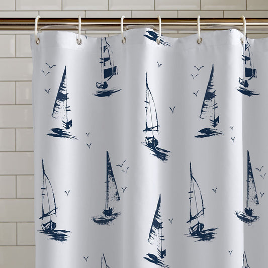 Catherine Lansfield Salcombe Boats White Shower Curtain - 180x180cm