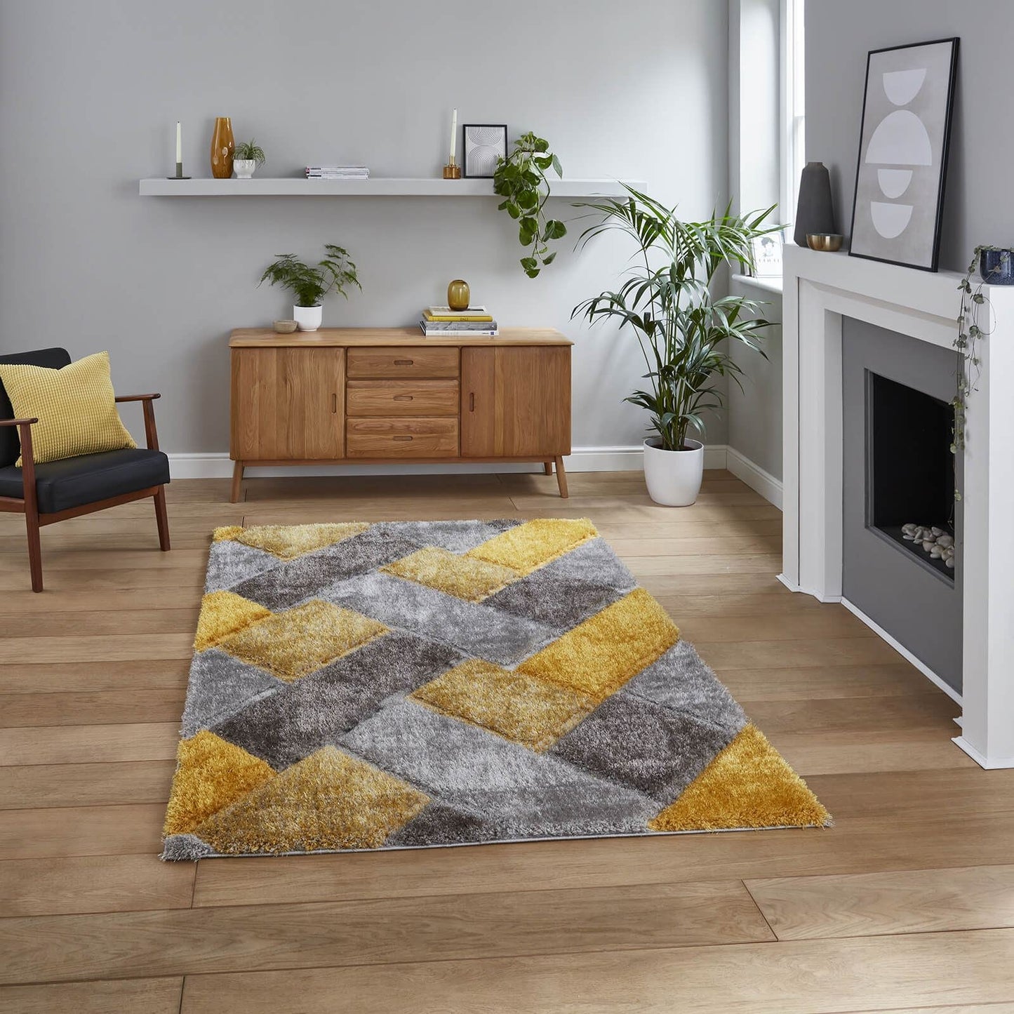 Olympia 2239 Grey/Yellow Shaggy Rug