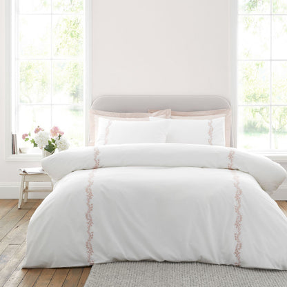Bianca Camille Embroidered Floral White / Pink Duvet Cover Set