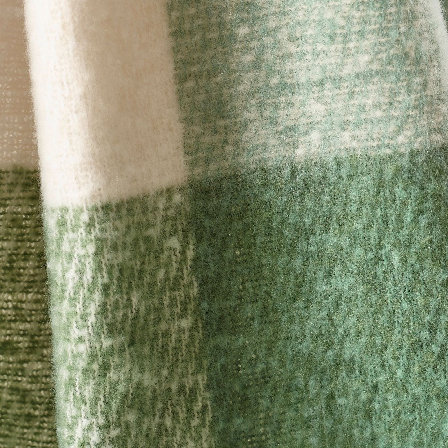 Catherine Lansfield Faux Mohair Check Green Blanket Throw - 130x170cm