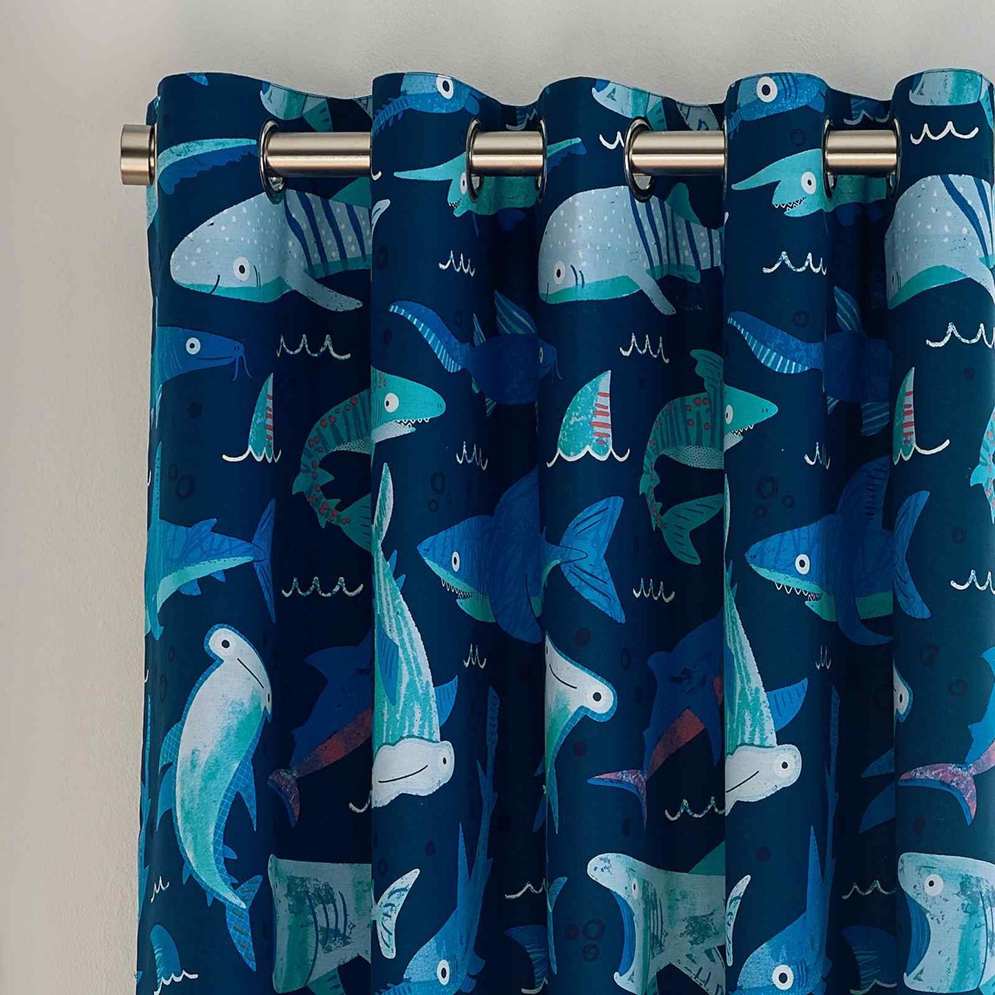 Jawsome Shark Navy Blue Curtains Two Panels - 66x72 Inch