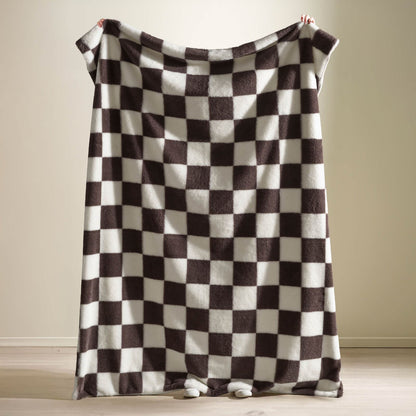Catherine Lansfield Cosy Soft Checkerboard Fleece Blanket Throw Chocolate - 130x170cm