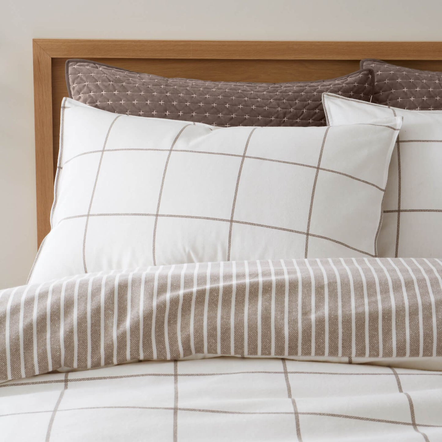 Bianca Fine Linens Regal Checked Reversible Cotton Bedding Duvet Cover Set Mole