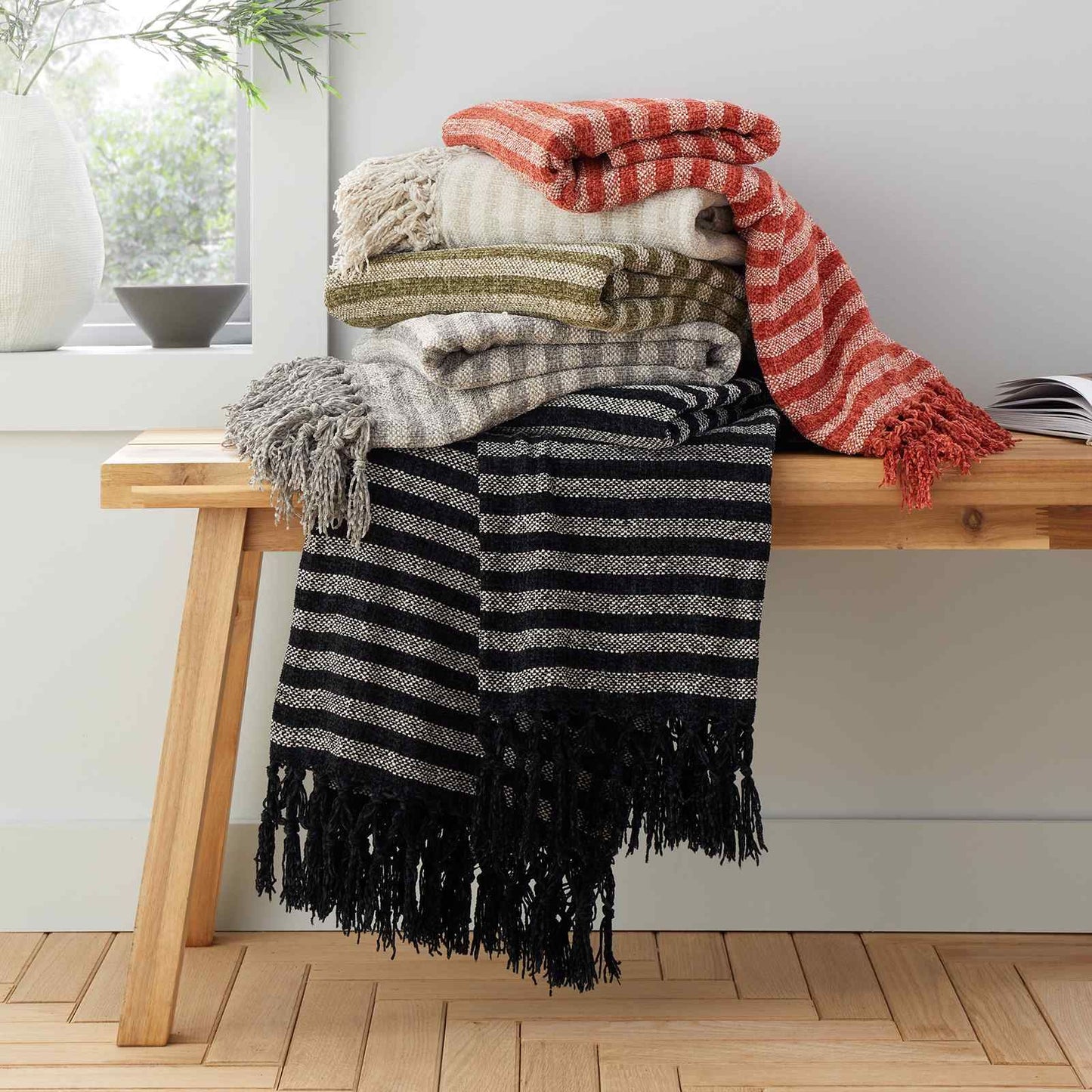 Stripe Chenille Terracotta Blanket Throw