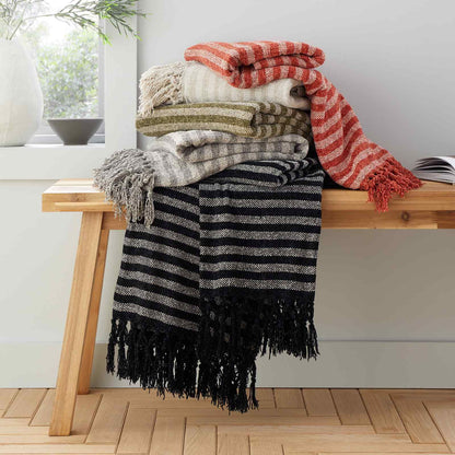 Stripe Chenille Terracotta Blanket Throw