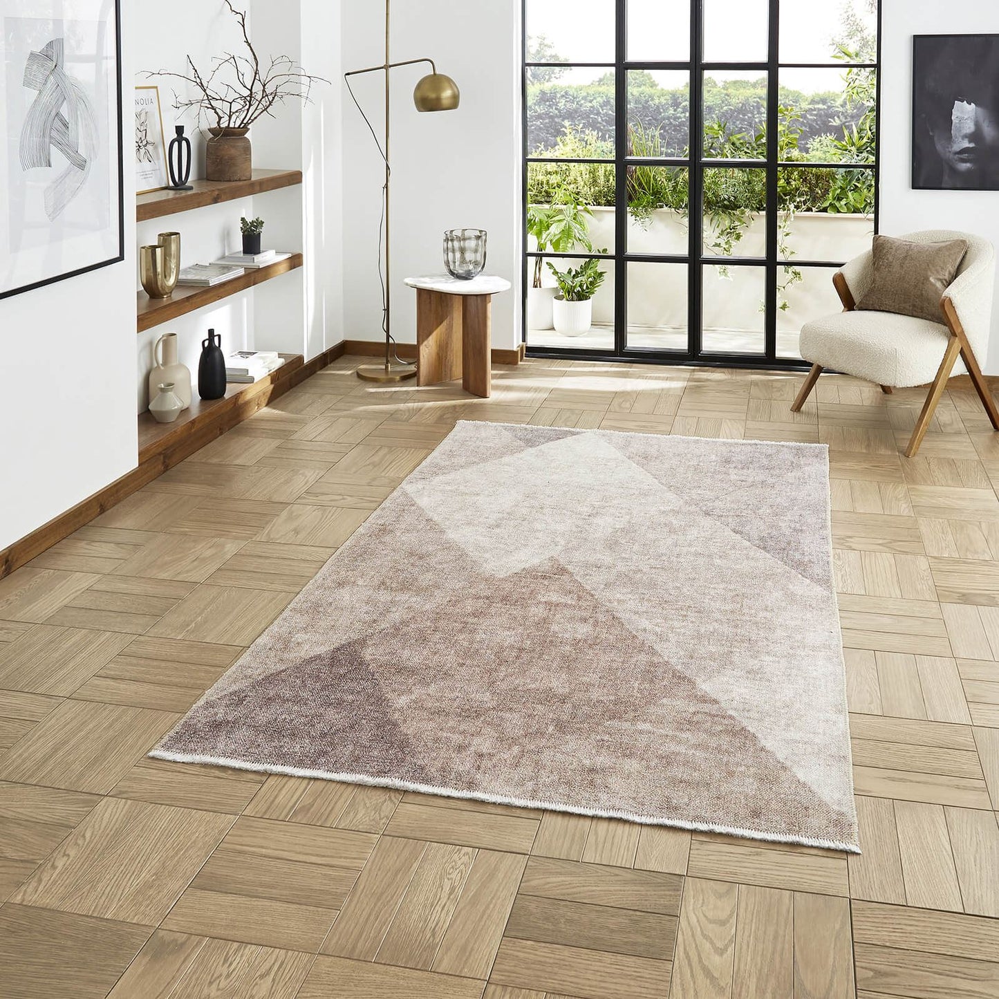 Whisper H1065 Beige/Brown Modern Washable Rug