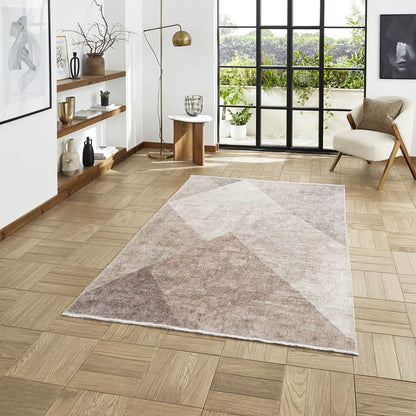 Whisper H1065 Beige/Brown Modern Washable Rug