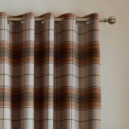 Catherine Lansfield Brushed Woven Glencoe Check Thermal Eyelet Door Panel Terracotta