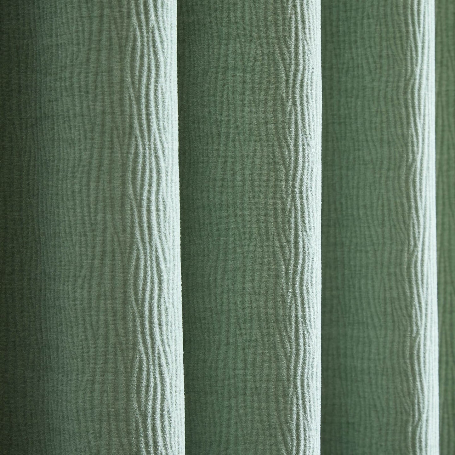 Catherine Lansfield Crinkle Chenille Lined Eyelet Curtains Two Panels Green