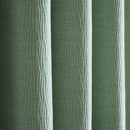 Catherine Lansfield Crinkle Chenille Lined Eyelet Curtains Two Panels Green