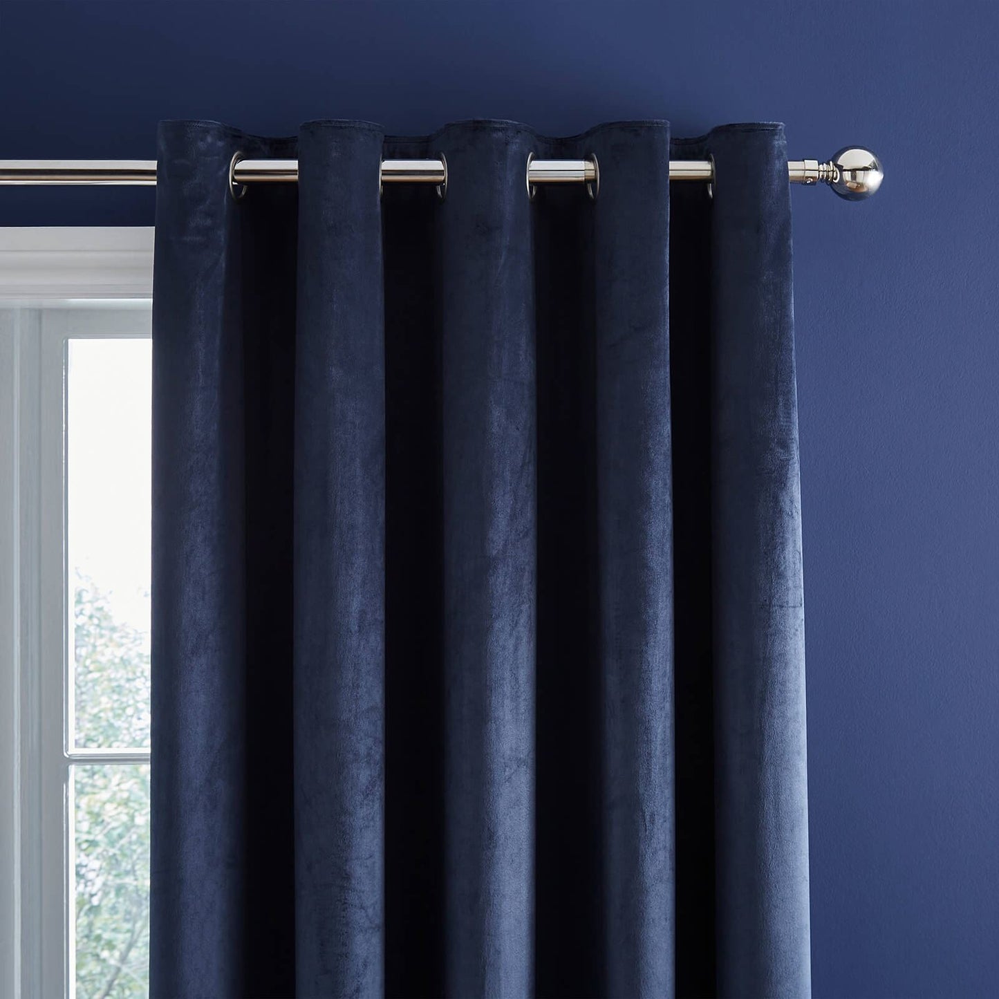 Kingsley Matt Velvet 66x90 Inch Lined Eyelet Curtains Two Panels Navy Blue