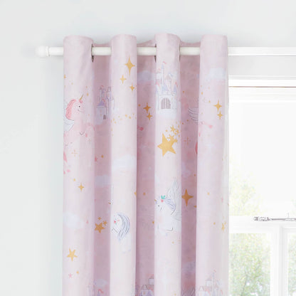 Fairytale Unicorn Fully Reversible 66x72 Inch Eyelet Curtains Two Panels Pink