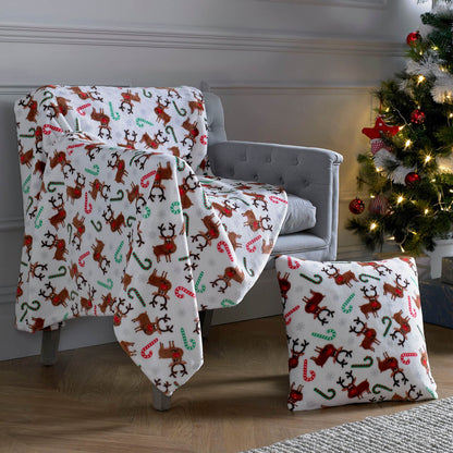 Candy Cane Christmas White Cushion Cover