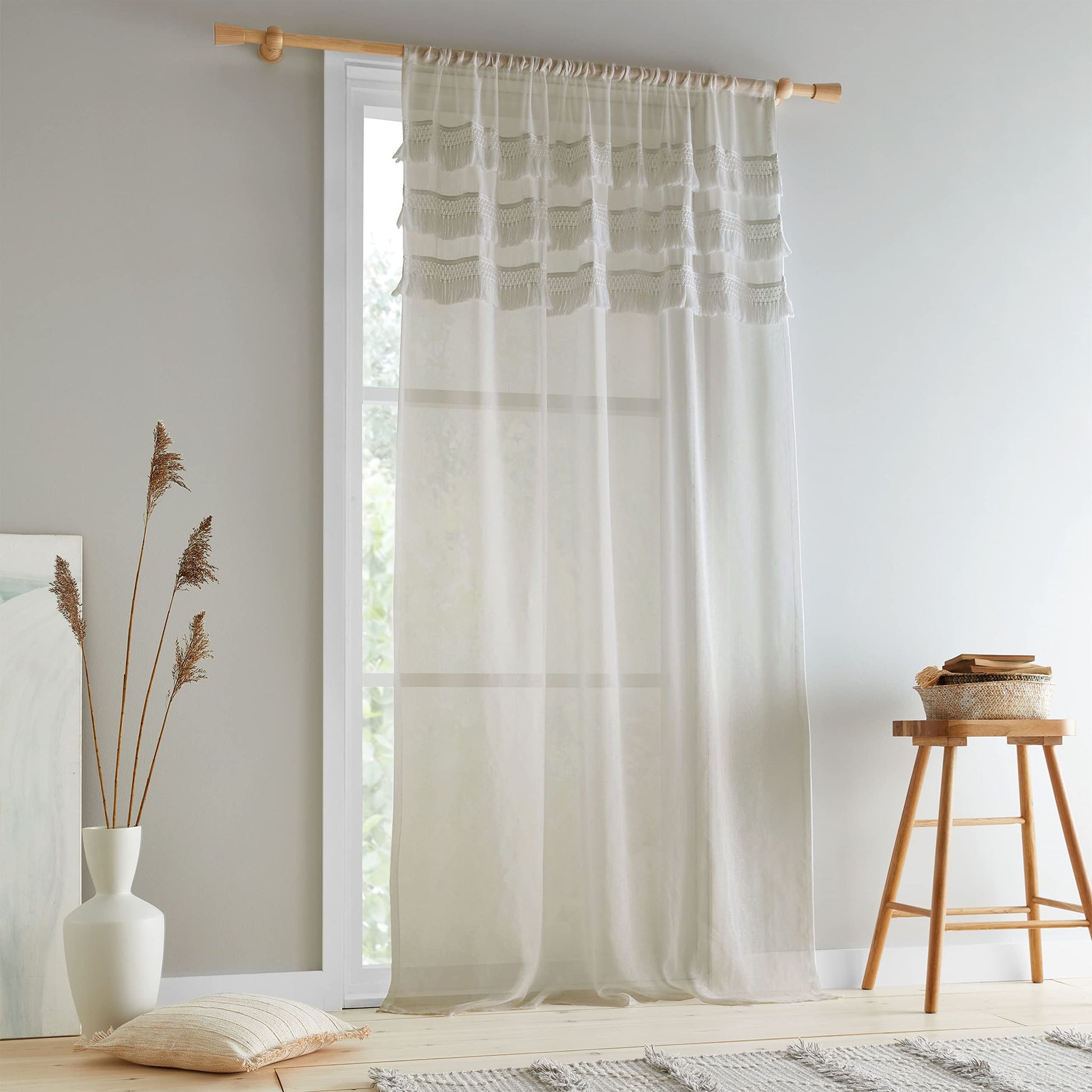 Izmir Tassel Stone Natural Voile Panel