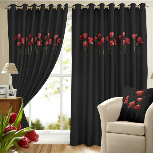 Poppies Black Eyelet Curtains