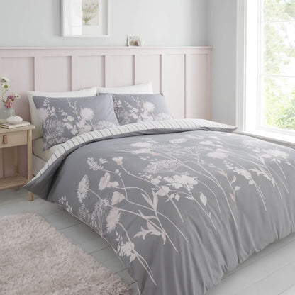 Meadowsweet Floral Pink Grey Duvet Set