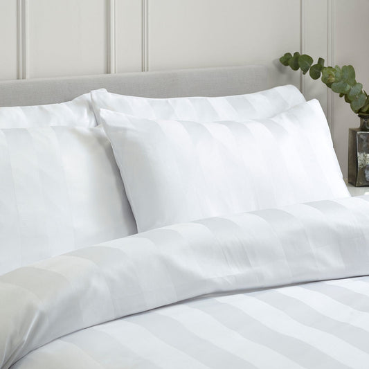 Catherine Lansfield So Soft Satin Stripe White Pillow case with envelope closure - Standard