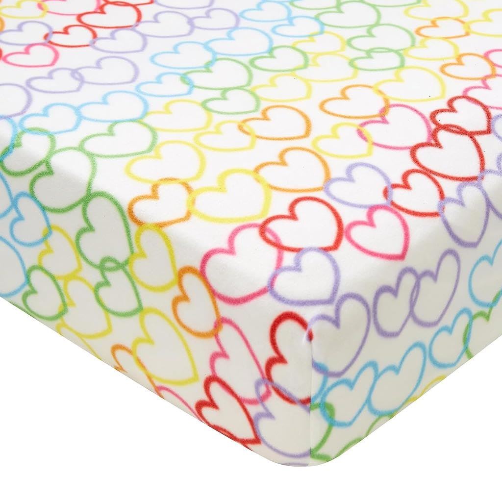 Rainbow Hearts Fleece Pink Fitted Sheet