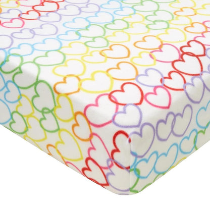 Rainbow Hearts Fleece Pink Fitted Sheet