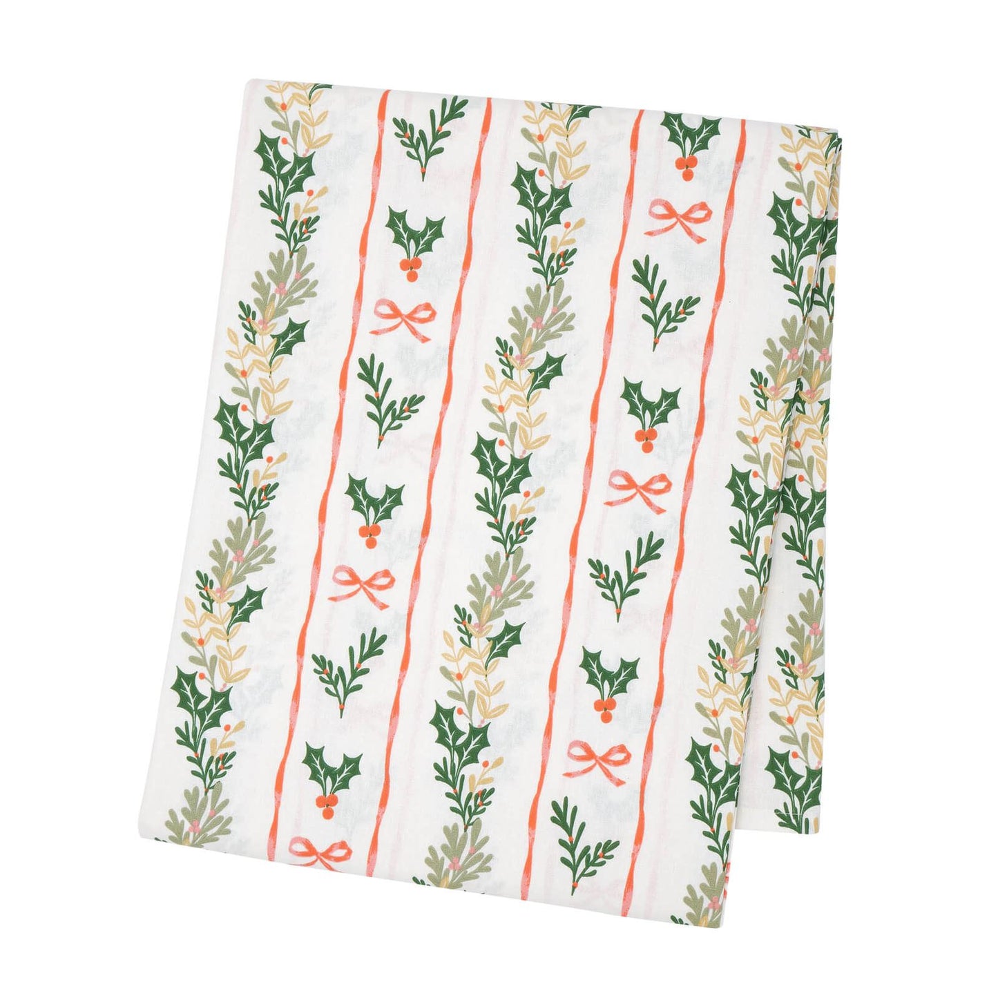 Catherine Lansfield Christmas Holly Stripe Cotton Table Cloth Cream / Red