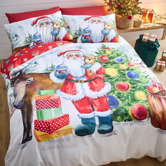 Christmas Retro Santa White Duvet Cover Set