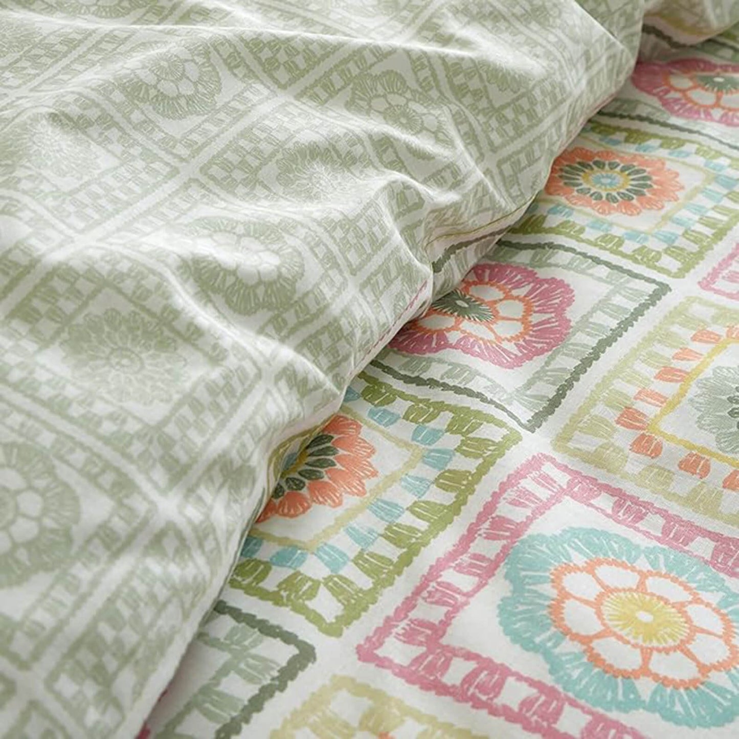 Crochet Print Green Duvet Cover Set