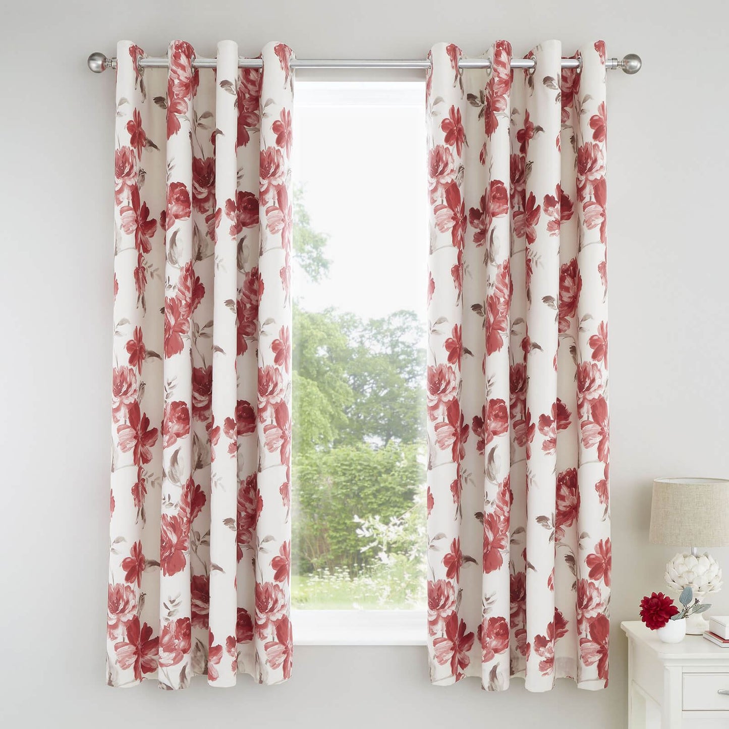 Painted Red Eyelet Curtains