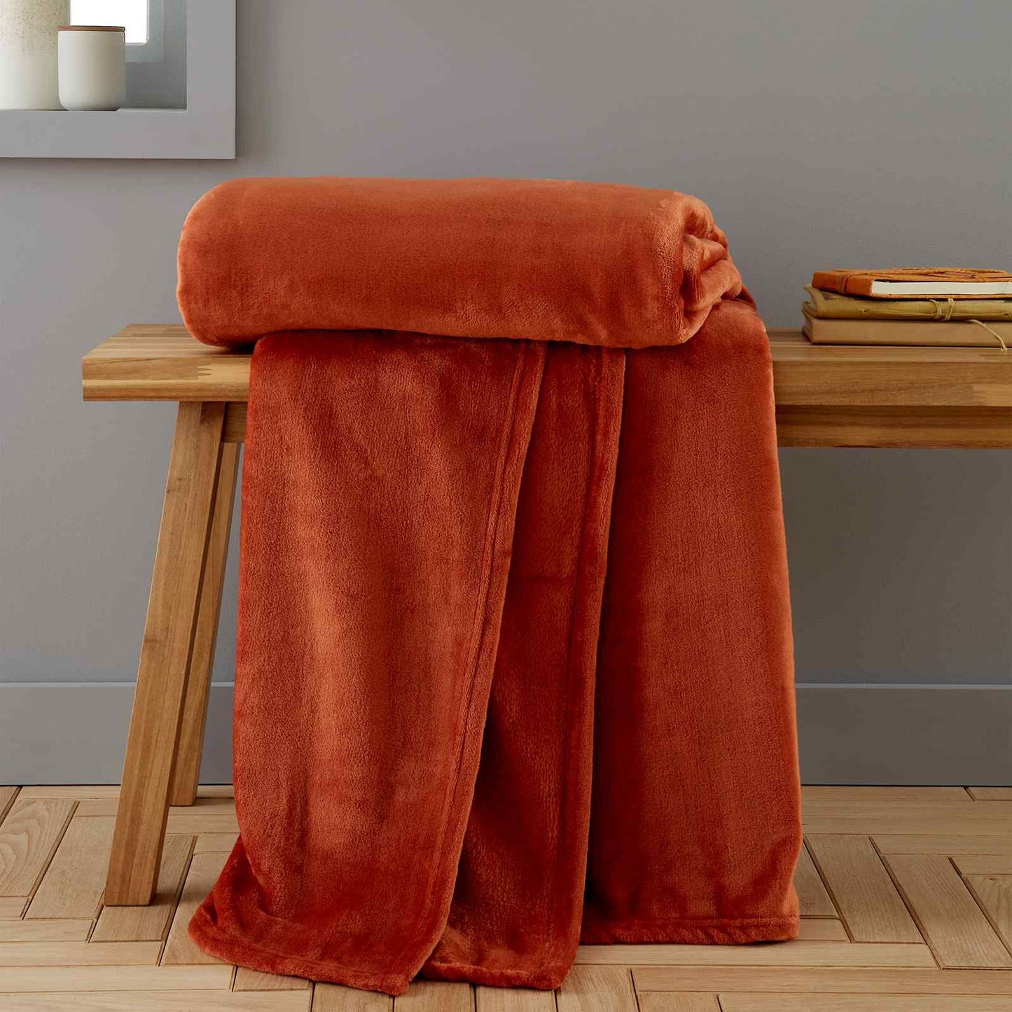 Raschel Velvet Touch Burnt Orange Blanket Throw