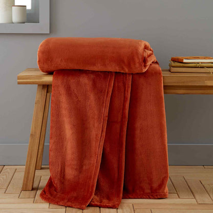 Raschel Velvet Touch Burnt Orange Blanket Throw