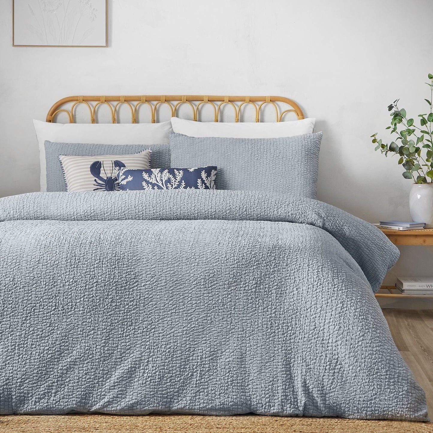 Catherine Lansfield Crinkle Seersucker Blue Duvet Cover Set