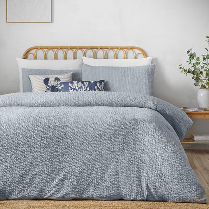 Catherine Lansfield Crinkle Seersucker Blue Duvet Cover Set