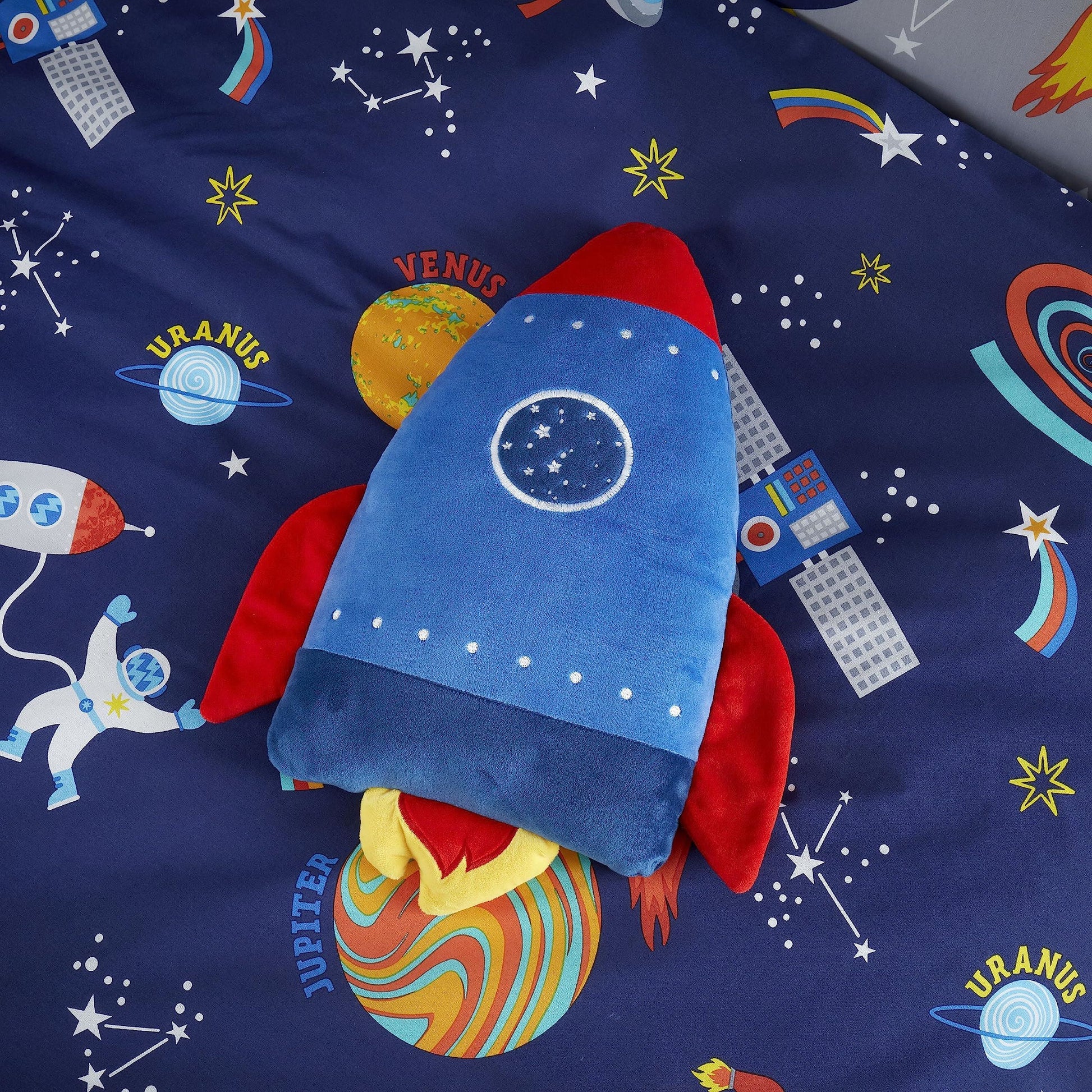 Lost In Space Rocket Blue Filled Cushion