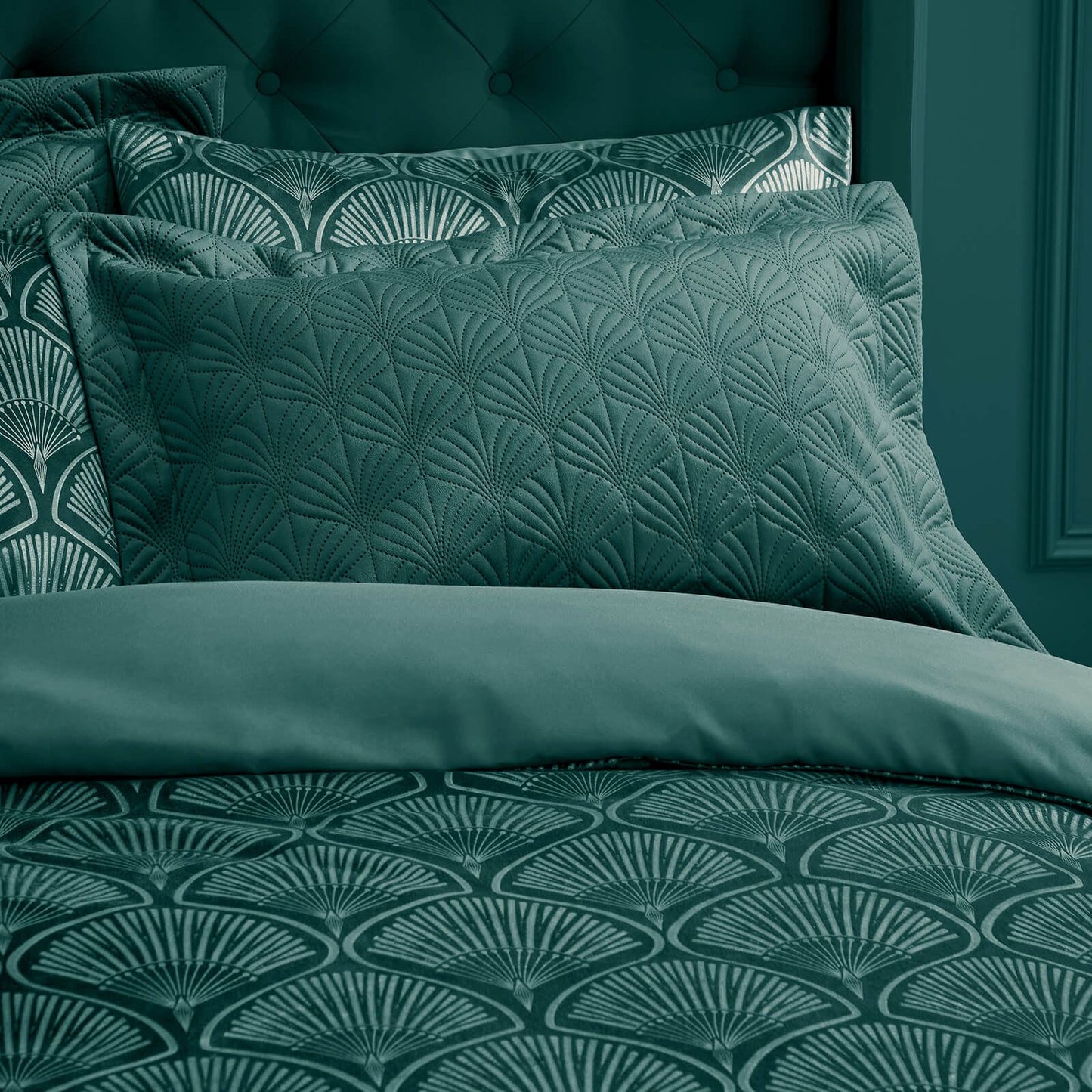 Art Deco Pearl Quilted Pillow sham Pair Teal Green