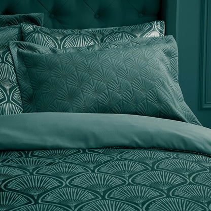 Art Deco Pearl Quilted Pillow sham Pair Teal Green
