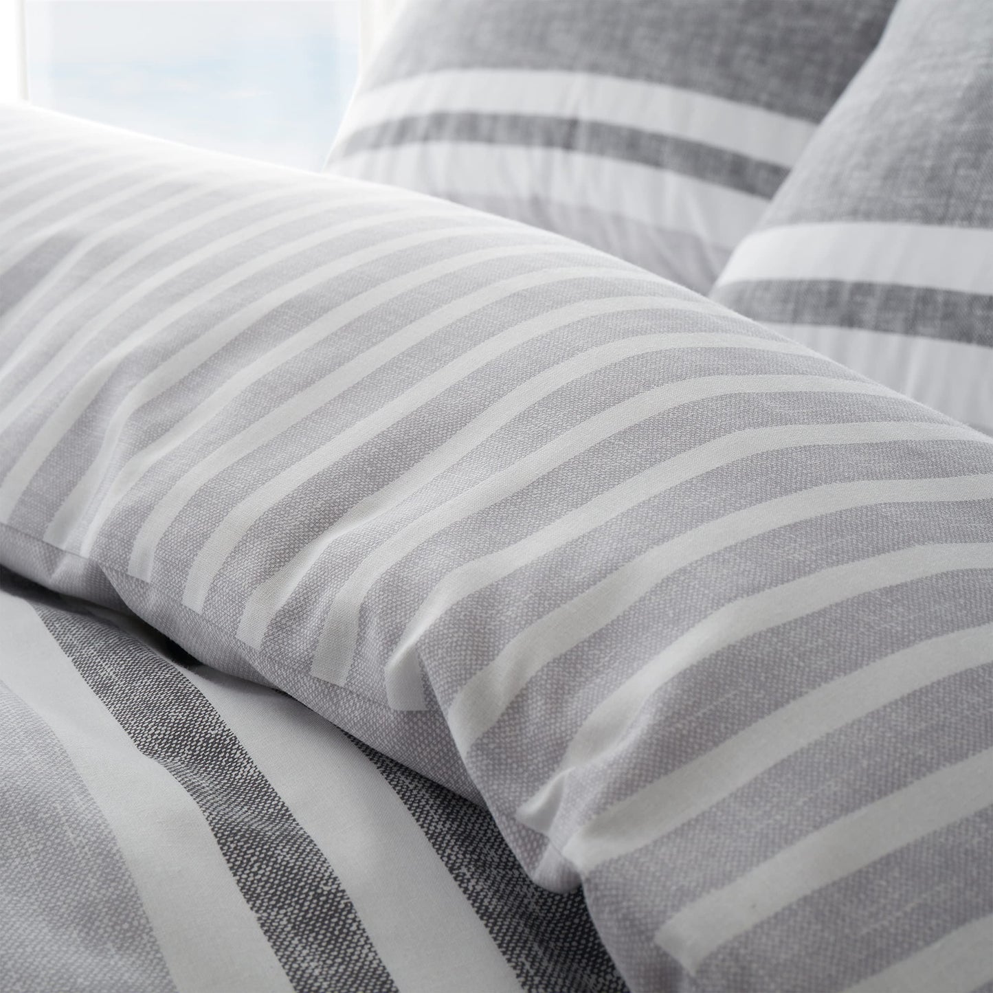 Textured Banded Charcoal Grey Duvet Set