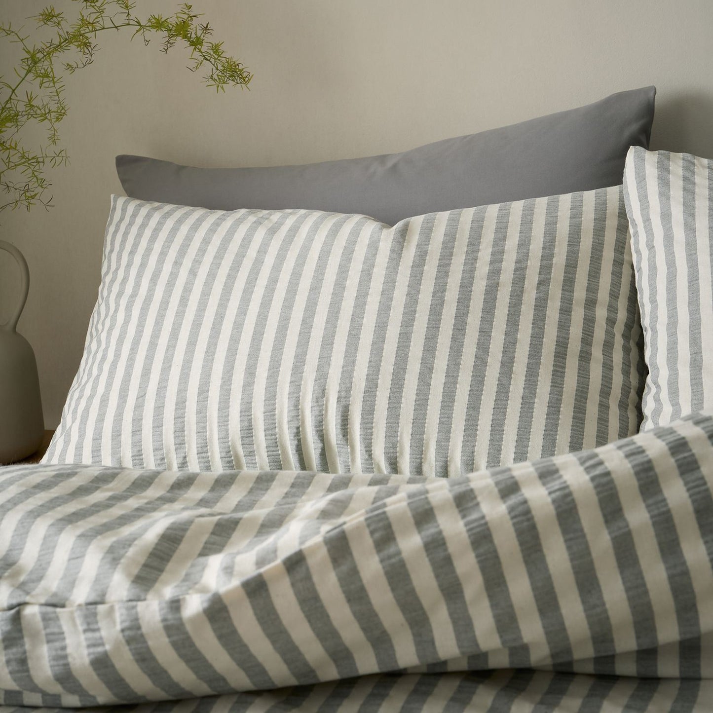 Pineapple Elephant Cotton Rich Woven Stripe Grey Duvet Cover Set