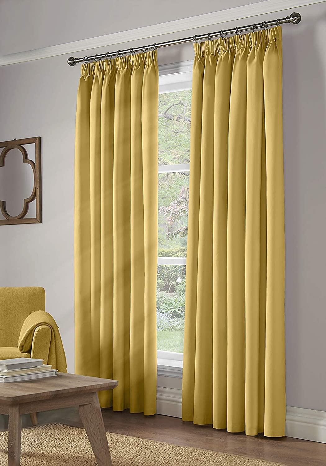 Blackout Ochre Pencil Pleat Curtains