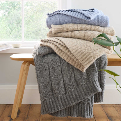 Cable Knit Throw Grey Blanket Throw - 150x200cm