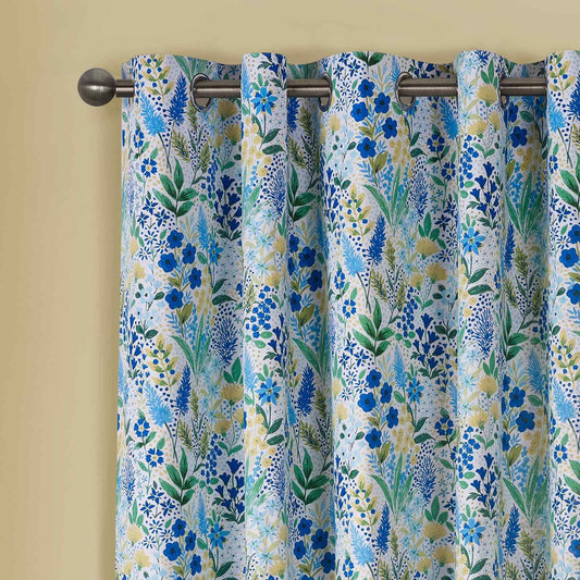 Tilly Floral Blue Curtains Two Panels - 66x90 Inch
