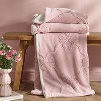 Catherine Lansfield Carved Bow Cosy Fleece Blanket Throw Pink - 130x170cm