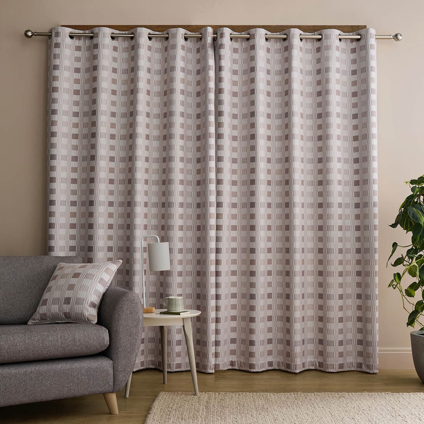 Wilson Check Natural Curtains Two Panels