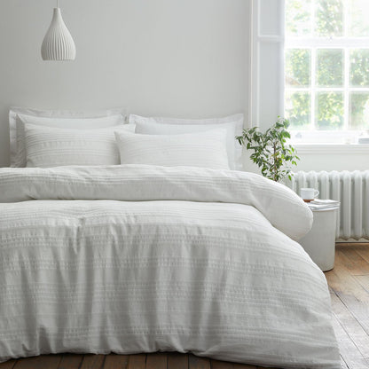 Bianca Waffle Cotton Stripe White Duvet Cover Set