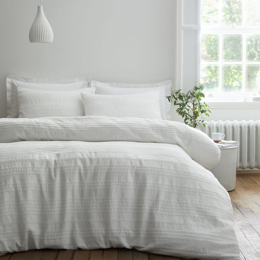 Bianca Waffle Cotton Stripe White Duvet Cover Set