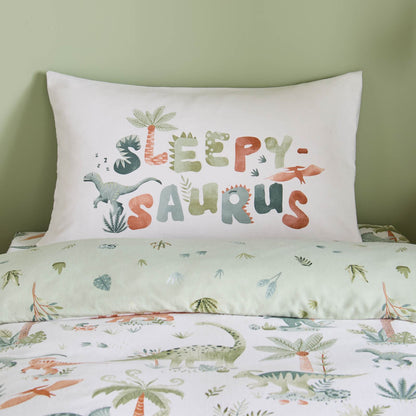 Catherine Lansfield Sleepy Saurus Dino Bed Linen Cotton Fitted Sheet Cream