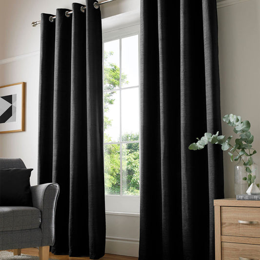 Chenille Black Eyelet Curtains