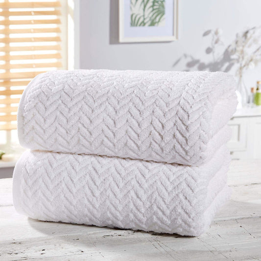 Herringbone White Bath Sheet Pair