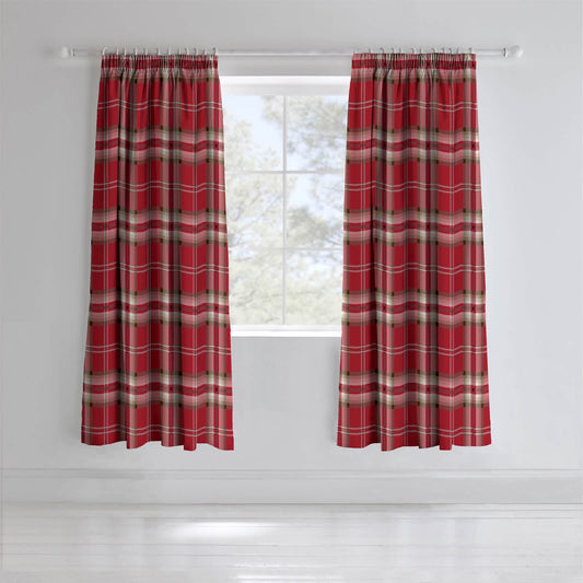 Kelso Red Pencil Pleat Curtains