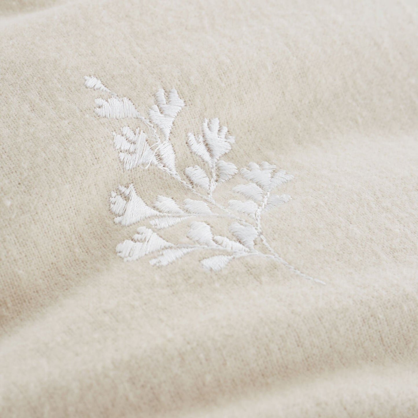 Bianca Fine Linens Leaf Embroidered Cotton Bedding Duvet Cover Set Natural