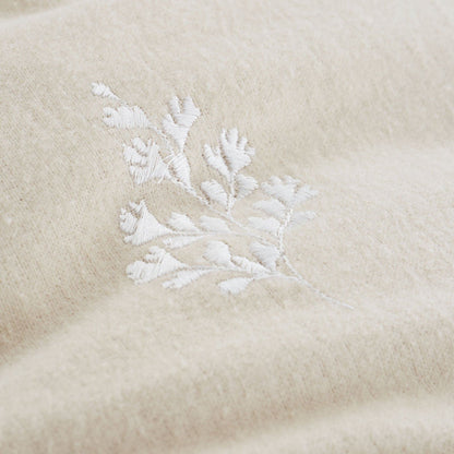 Bianca Fine Linens Leaf Embroidered Cotton Bedding Duvet Cover Set Natural